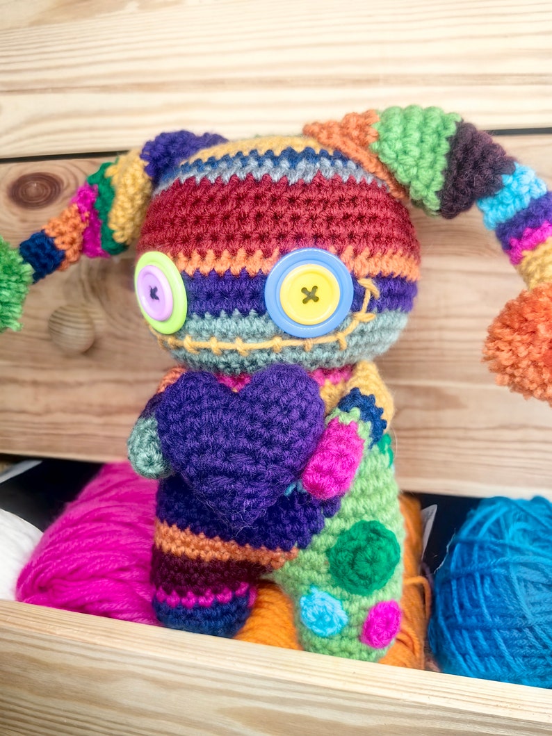 Rainbow crochet doll, colorful amigurumi, crochet art doll, creepy cute doll, cute gift, Valentine's Day gift, voodoo doll, rainbow monster image 6