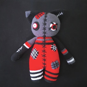 CROCHET DOLL PATTERN Large Cat, Emo Cat, Goth Amigurumi Cat pattern, zombie doll pattern, crochet Halloween, creepy doll, scary doll