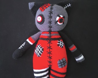 CROCHET DOLL PATTERN Large Cat, Amigurumi Cat pattern, zombie doll pattern, crochet halloween, creepy doll, scary doll