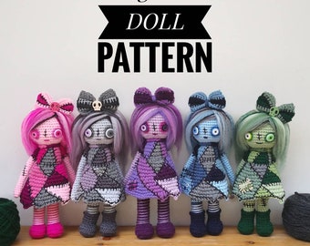 AMIGURUMI PATTERN Patchwork dolls, crochet pattern doll, halloween doll, scarecrow dolls, creepy dolls, scary art doll, rag doll