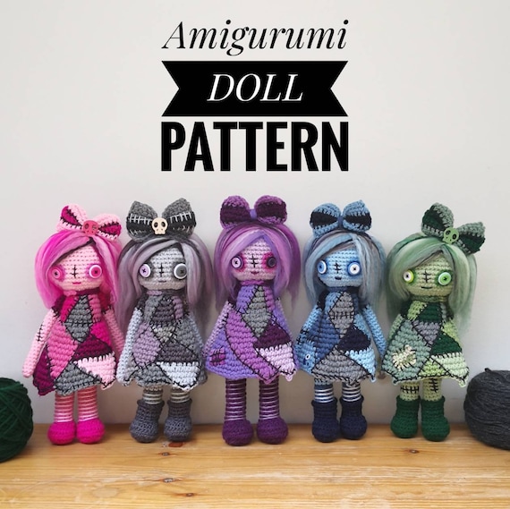 AMIGURUMI PATTERN Patchwork Dolls, Crochet Pattern Doll, Halloween