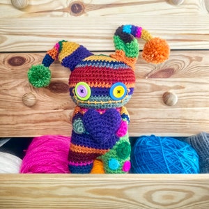 Rainbow crochet doll, colorful amigurumi, crochet art doll, creepy cute doll, cute gift, Valentine's Day gift, voodoo doll, rainbow monster image 1