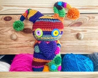 Rainbow crochet doll, colorful amigurumi, crochet art doll, creepy cute doll, cute gift, Valentine's Day gift, voodoo doll, rainbow monster