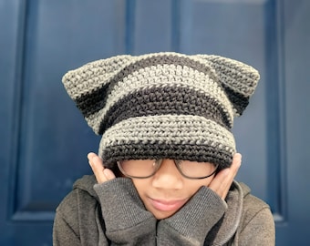 帽子 LOOP YARN SHAGGY CAT EAR KNIT CAP GRAY Gray Wolf Dog Ears Beanie - Crochet Ashen Slouchy Chunky Cat Hat