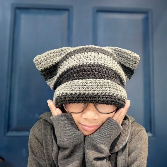 Cat Beanie, Striped Cat Hat, Crochet Cat Beanie, Crochet Pussy Cat