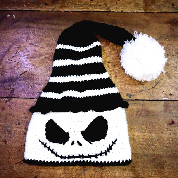 Crochet Skull Pattern beanie, Halloween beanie crochet pattern, Crochet Christmas beanie, goth crochet hat , Santa Skeleton Hat