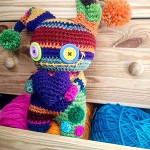 Rainbow crochet doll, colorful amigurumi, crochet art doll, creepy cute doll, cute gift, Valentine's Day gift, voodoo doll, rainbow monster image 3