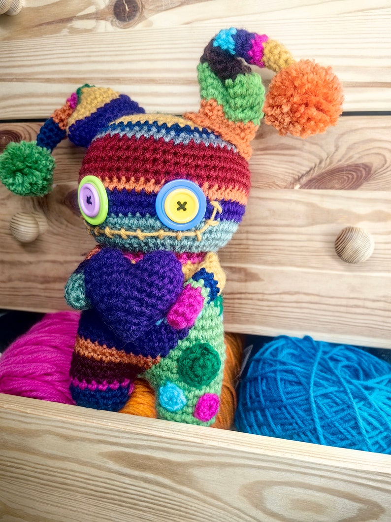 Rainbow crochet doll, colorful amigurumi, crochet art doll, creepy cute doll, cute gift, Valentine's Day gift, voodoo doll, rainbow monster image 3