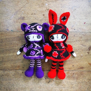 2-in-1 CROCHET PATTERN Halloween dolls, Creepy amigurumi doll, crochet cat, bear amigurumi, rabbit amigurumi, free amigurumi, gothic