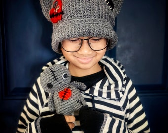 Emo Goth Beanie, Crochet Cat Beanie, Crochet Steampunk Hat  display picture 1