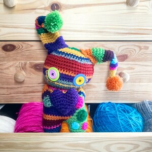 Rainbow crochet doll, colorful amigurumi, crochet art doll, creepy cute doll, cute gift, Valentine's Day gift, voodoo doll, rainbow monster image 4