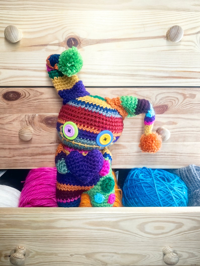 Rainbow crochet doll, colorful amigurumi, crochet art doll, creepy cute doll, cute gift, Valentine's Day gift, voodoo doll, rainbow monster image 4