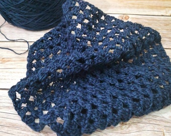 Buy One Get One, crocheted bandana in dark blue, crochet kerchief, crochet triangle headband, vintage style bandana, head scarf, summer hair