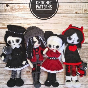 SALE 4 CROCHET PATTERNS Rebellious Grunge Girl, Punk Rock Emo doll amigurumi pattern, Goth doll patterns, Voodoo doll patterns, Kawaii dolls