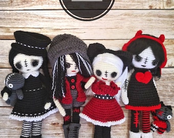 SALE 4 CROCHET PATTERNS Rebellious Grunge Girl, Punk Rock Emo doll amigurumi pattern, Goth doll patterns, Voodoo doll patterns, Kawaii dolls