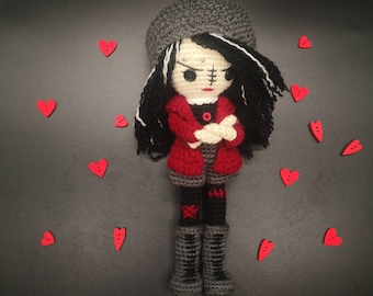 Crochet punk rock girl, amigurumi grunge, grunge girl, grunge doll, goth doll, creepy cute doll, rag doll, doll with beanie