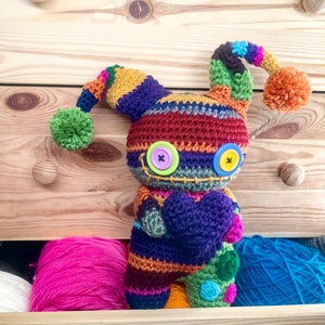 Rainbow crochet doll, colorful amigurumi, crochet art doll, creepy cute doll, cute gift, Valentine's Day gift, voodoo doll, rainbow monster image 9