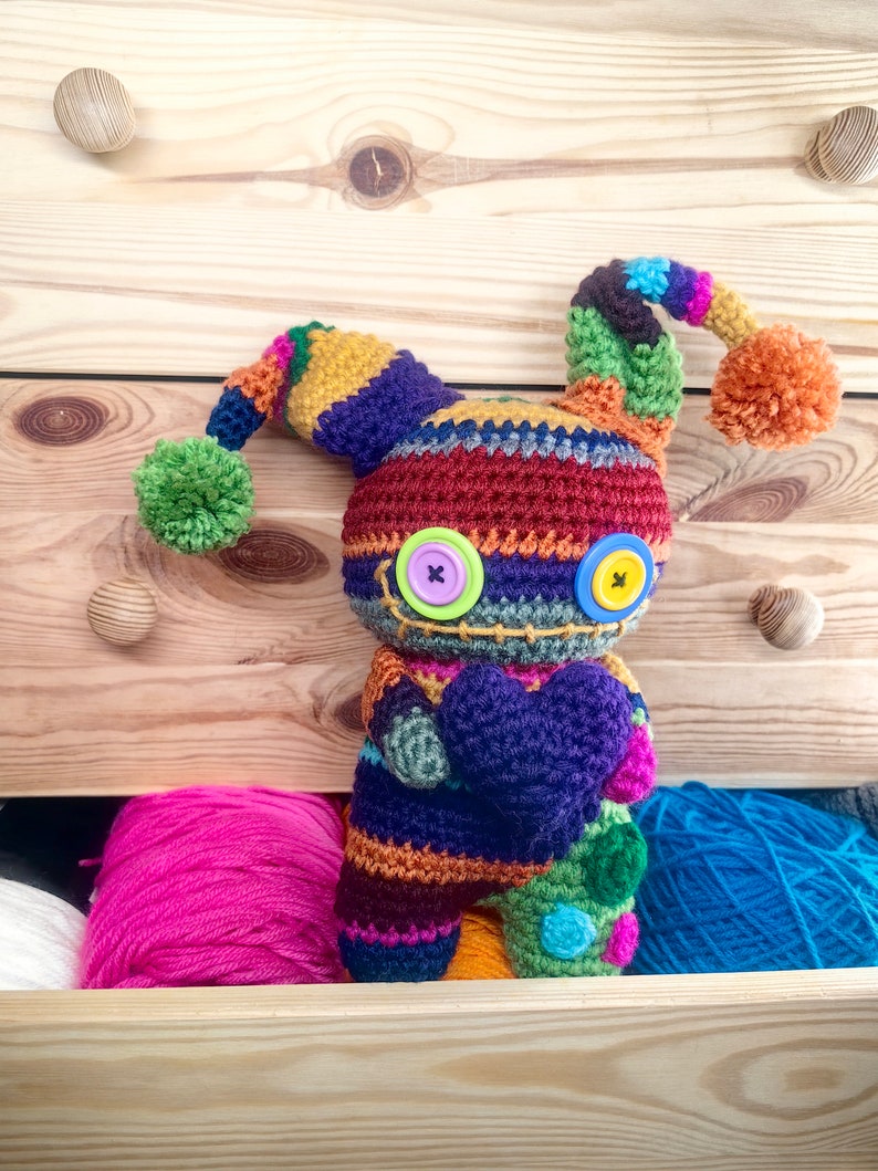 Rainbow crochet doll, colorful amigurumi, crochet art doll, creepy cute doll, cute gift, Valentine's Day gift, voodoo doll, rainbow monster image 9