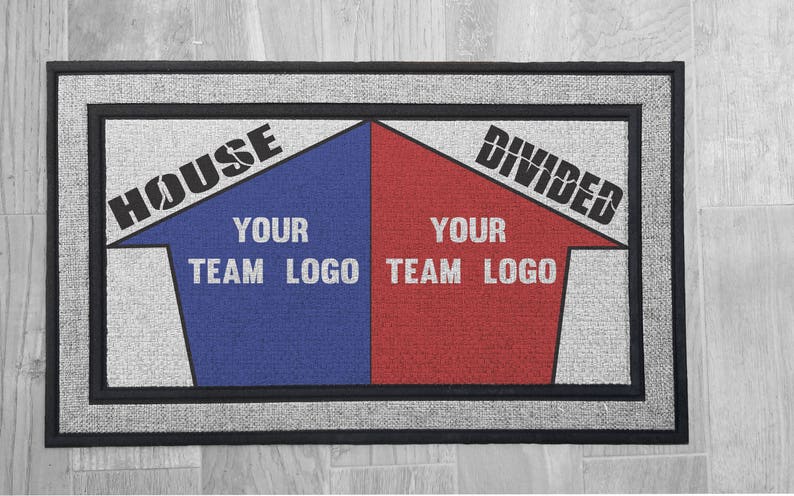 House Divided Custom Print Door Mat Doormat Floor Heavy Duty Sport Teams University College Family His Her Football Baseball Opposing