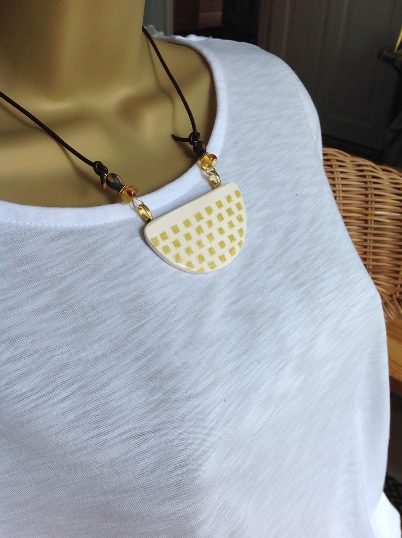minimalist gift for her,leather and gold indigo eve jewellery geometric Ceramic bib Necklace contemporary