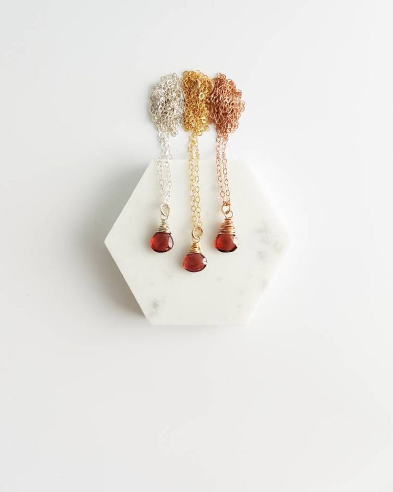 Single Gemstone Necklace \u2013 Red Garnet Necklace \u2013 January Birthstone Jewelry \u2013 Delicate Necklace \u2013 Rose Gold Fill \u2013 Birthday Gift for Her
