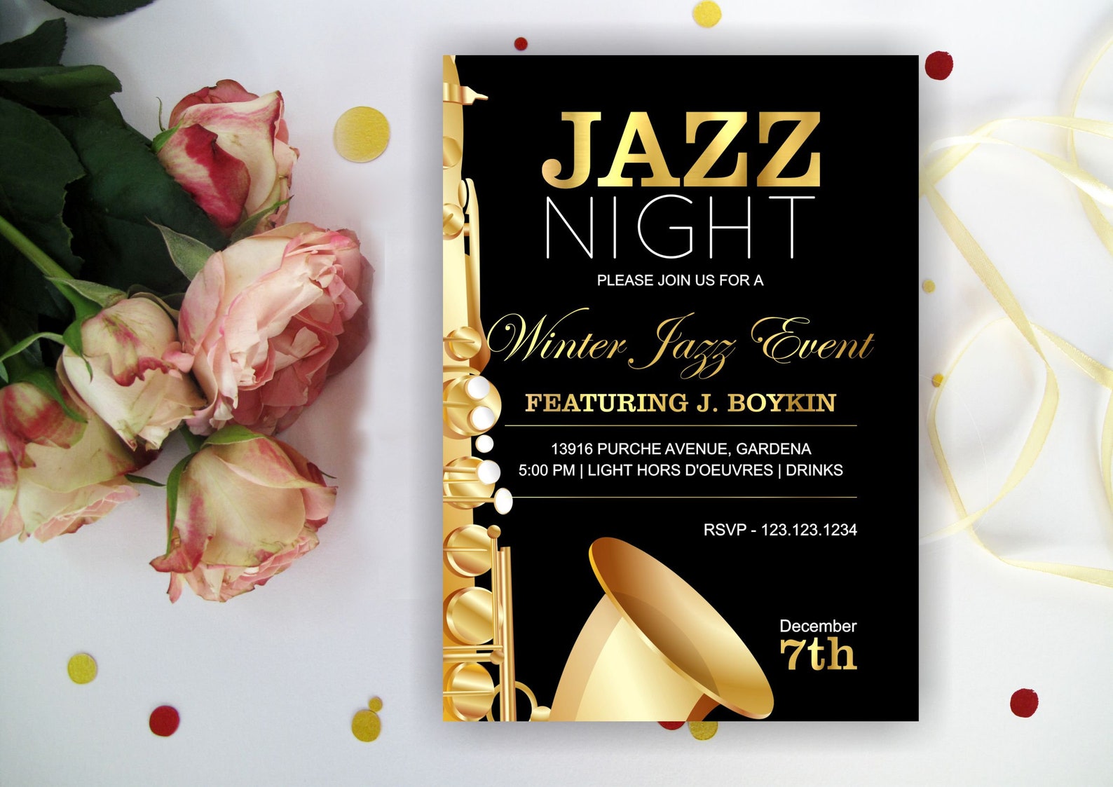 Jazz Invitation. Winter Jazz Event Invite. Jazz Music Birthday Etsy