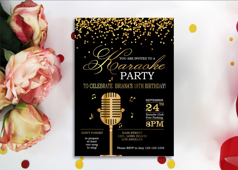 Gold Glitter Karaoke Party Invitation. Adult Karaoke Etsy