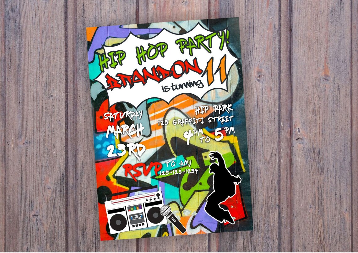 Graffiti Birthday Invitation Hip Hop Party Invitation Etsy