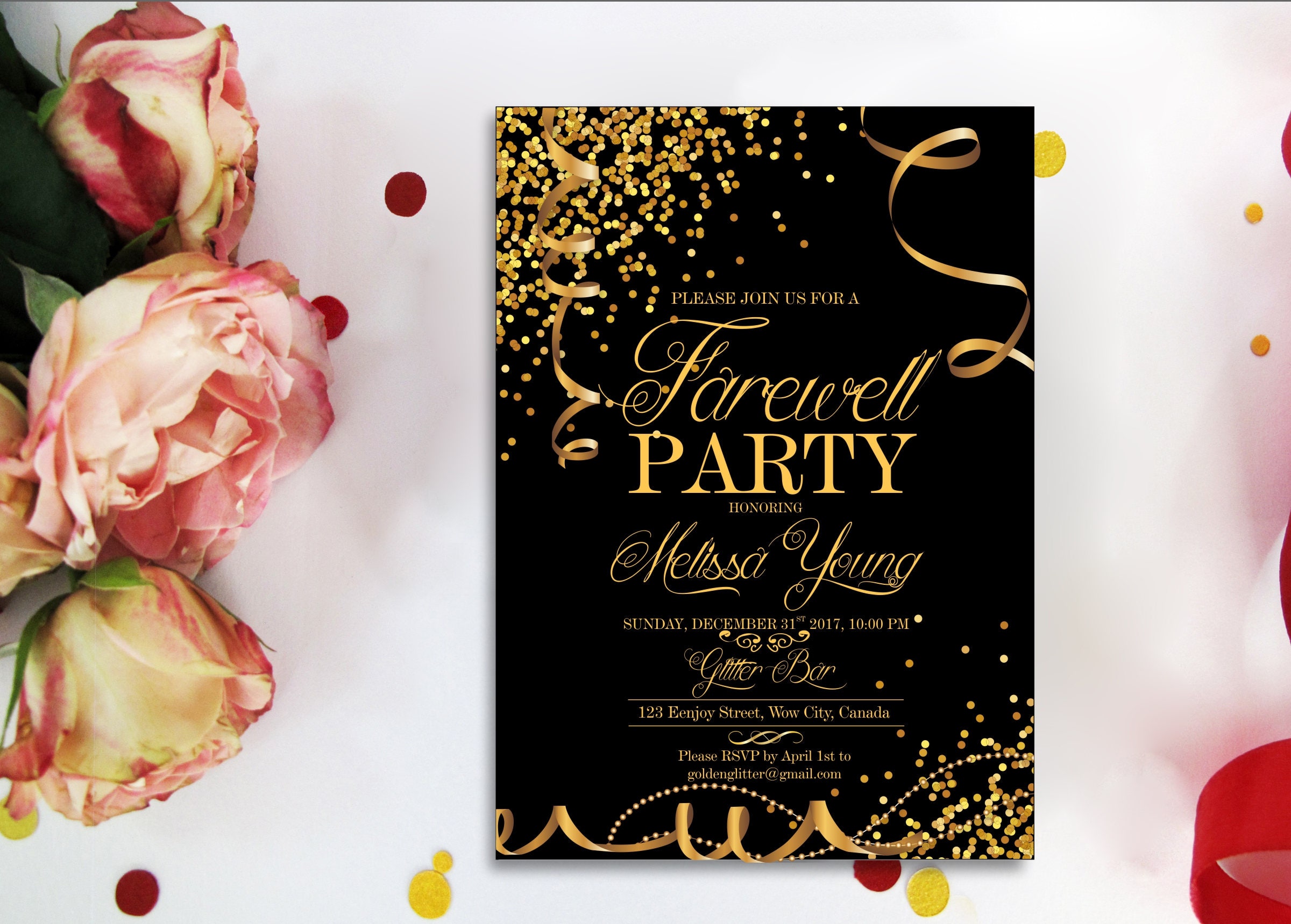 Editable Farewell Party Invitation, Black Retirement Party Invitation ...