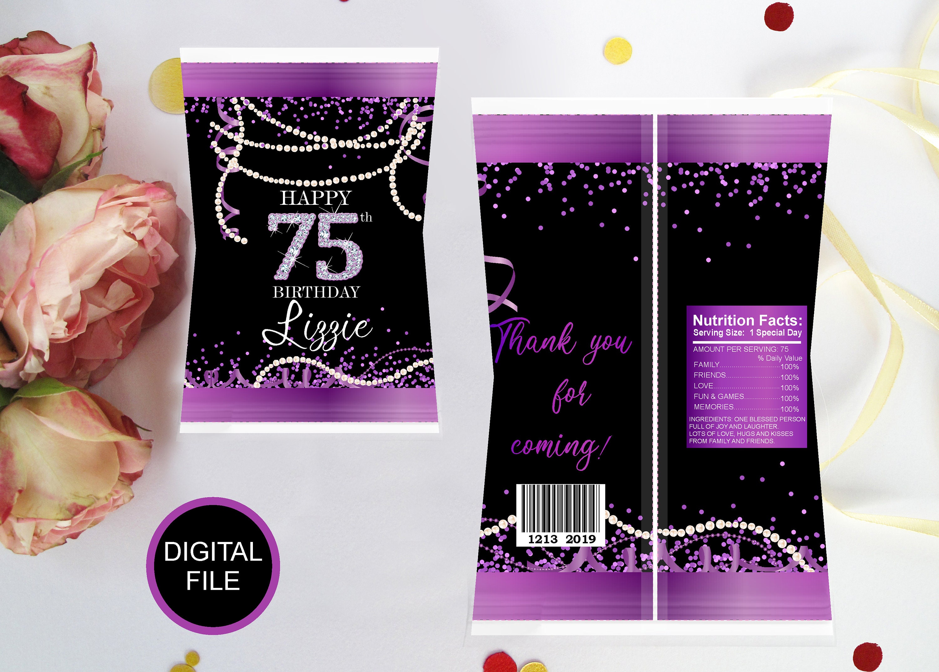 Potatoes Chip Bags Pearls Purple Gold Diamonds 60th Party Sign Etsy
