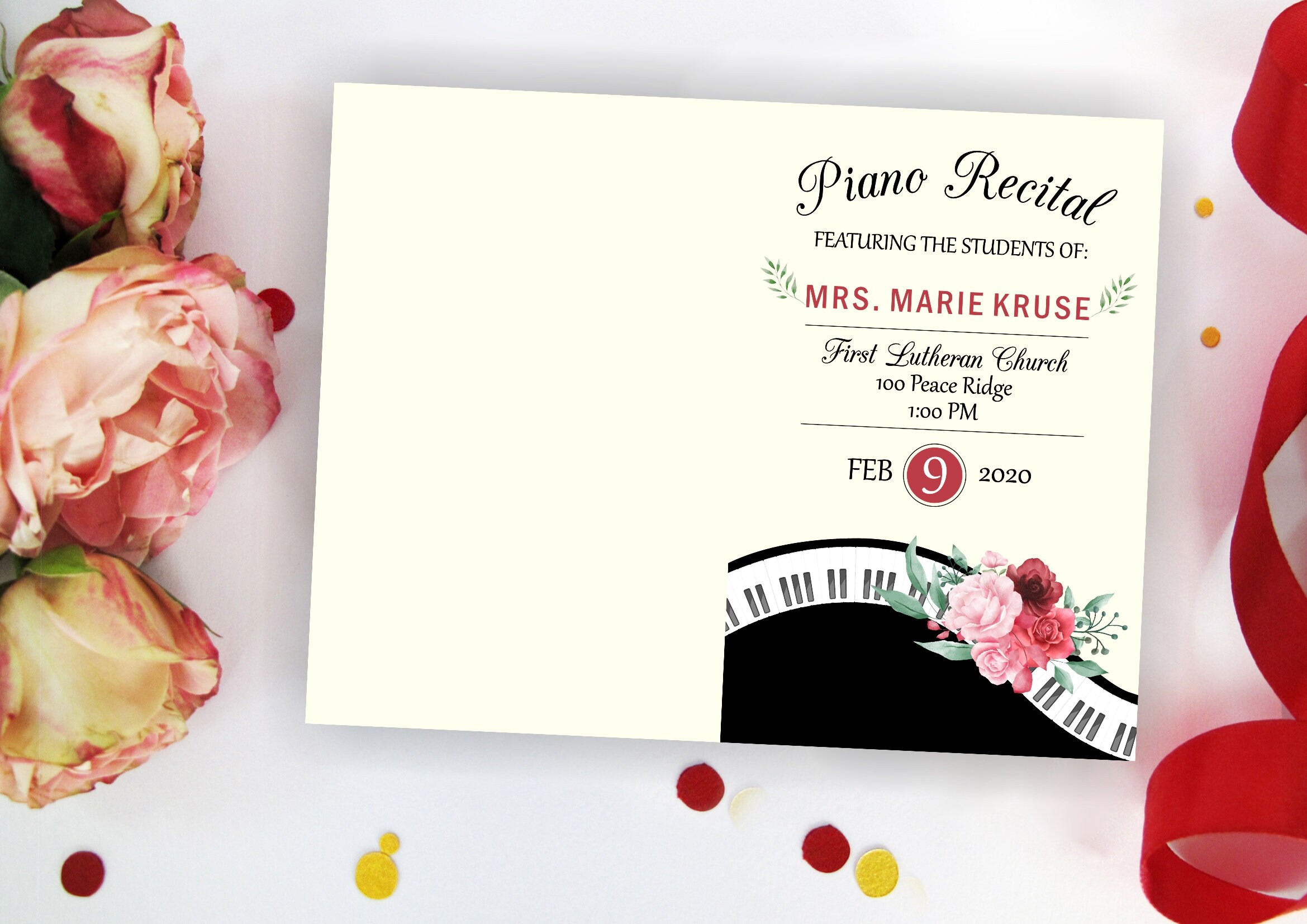 Pink Flower Piano Recital Party Invitation. Piano Music Etsy