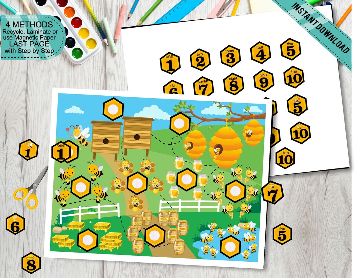 Count and Match Bee Number Game Cut and Play Etsy UK