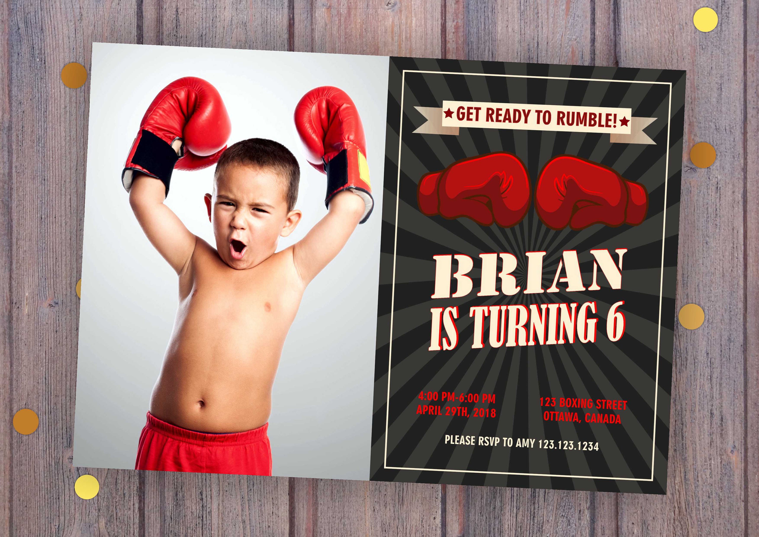 Red BOXING BIRTHDAY INVITATION with/out photo Sport Etsy