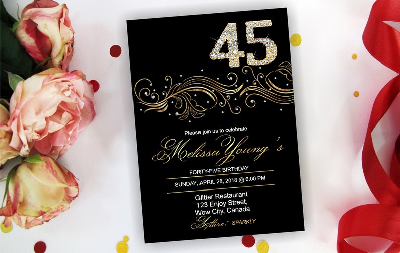 55TH BIRTHDAY INVITATIONS Black and Floral Ornament Surprise - Etsy