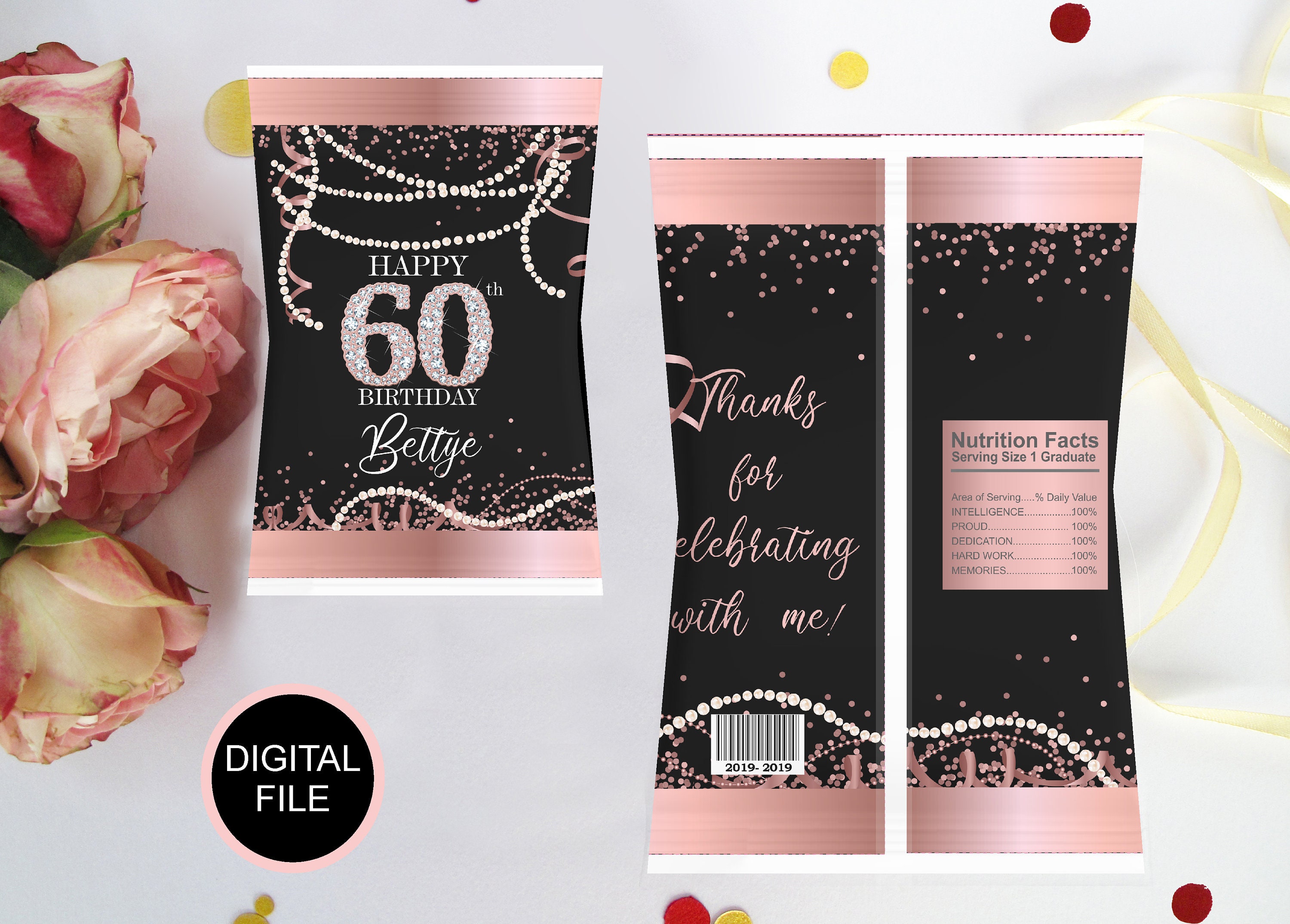 Paper & Party Supplies Potatoes Chip Bags Pearls Rose Gold Diamonds