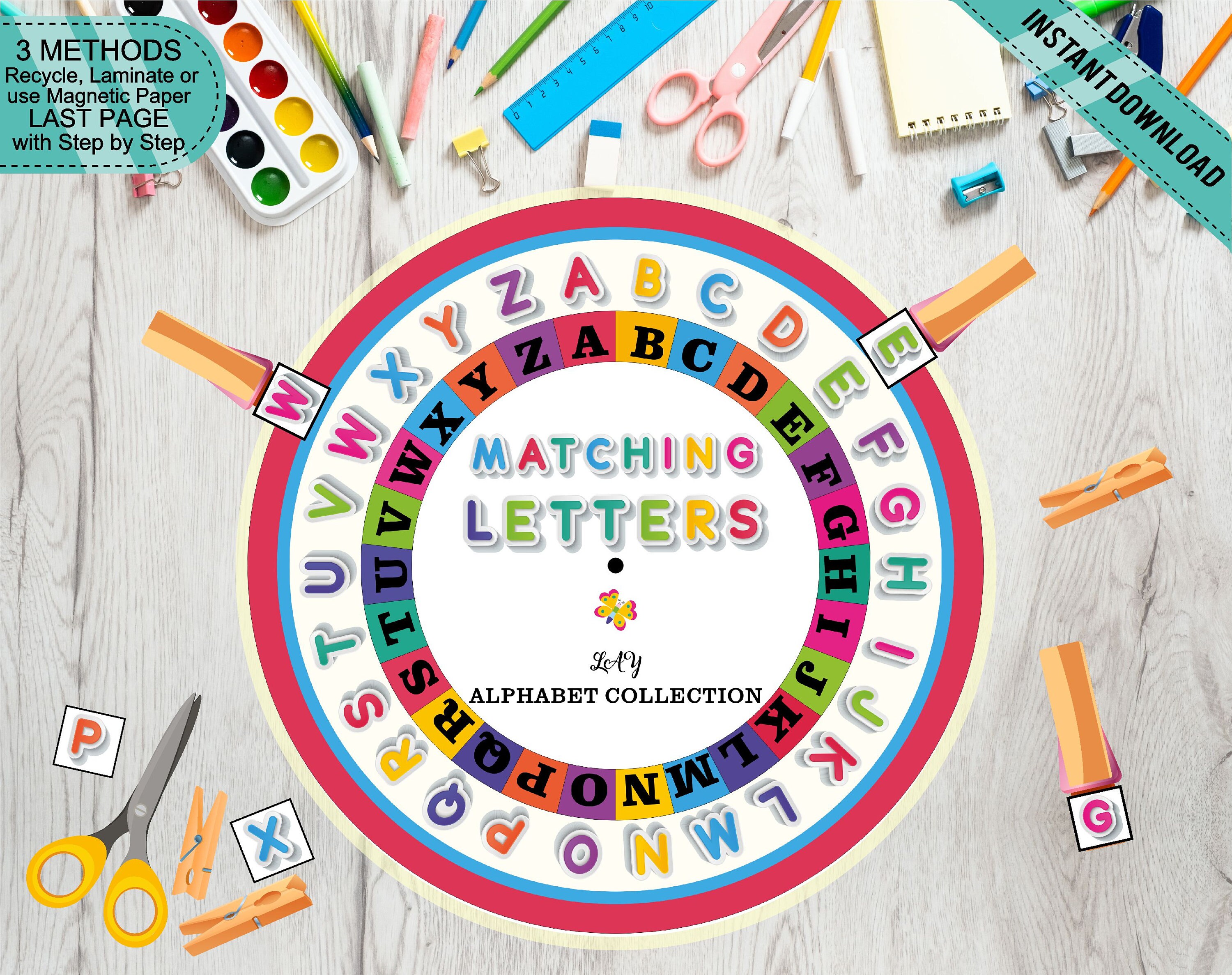 pre k kids alphabet matching wheel game print cut and play etsy