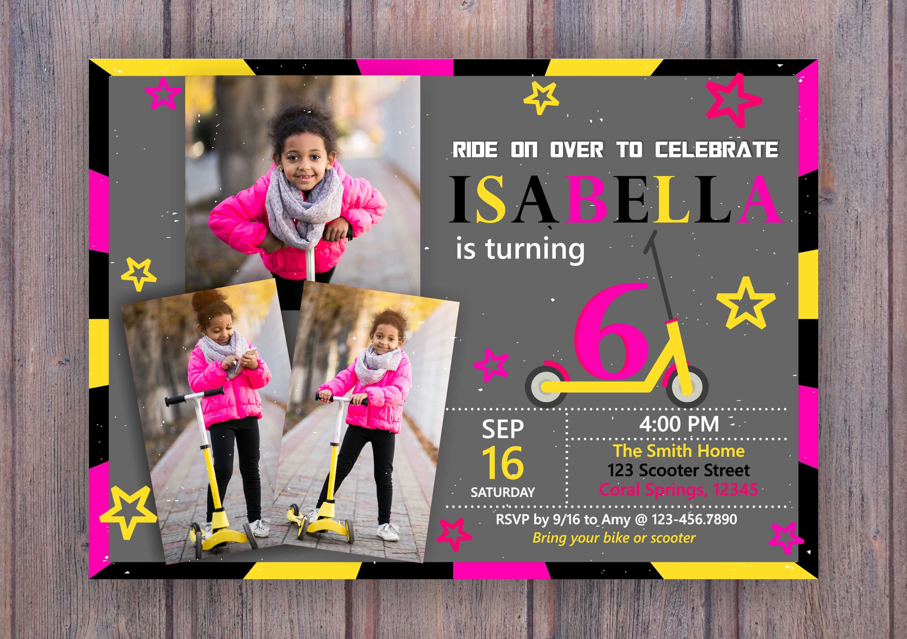 SCOOTER BIRTHDAY PARTY Invitation. Scooter Theme for Girls Etsy