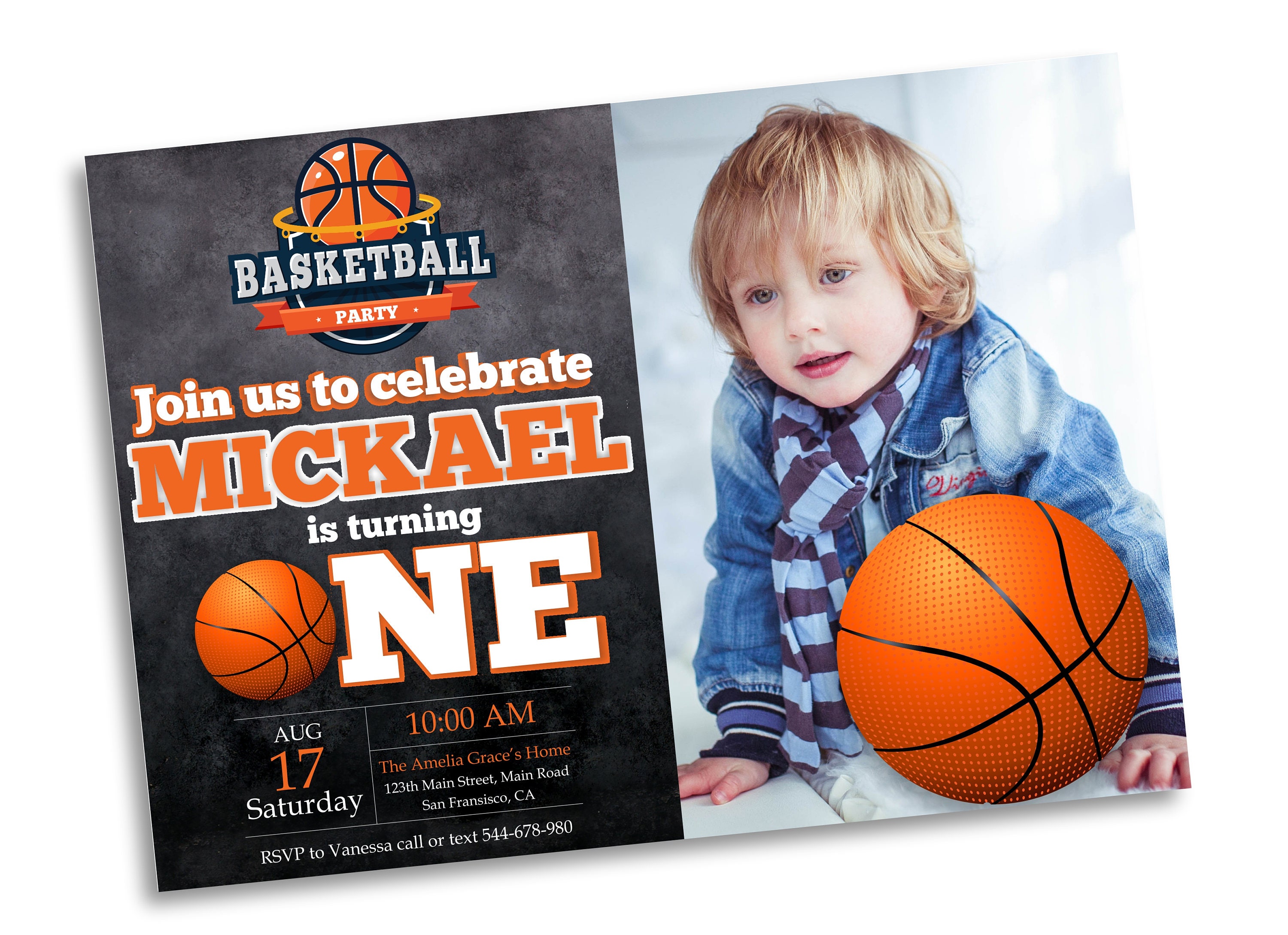 BASKETBALL Themed FIRST BIRTHDAY Invitation. Baby Boy 1st Etsy
