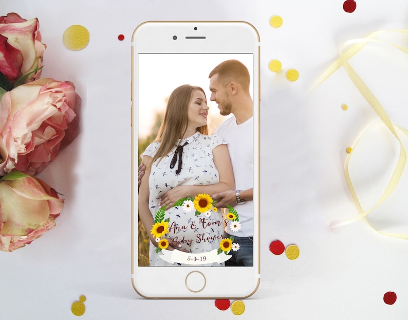 White and yellow Baby Shower Snapchat Geofilter Any Wording Sunflowers Geofilter Summer Snapchat Geofilter Sunflowers Filter