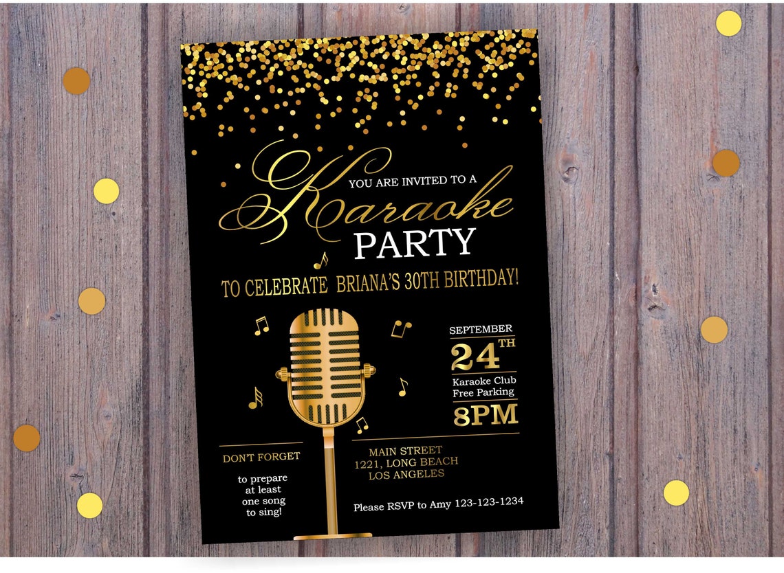 Gold Glitter Karaoke Party Invitation. Adult Karaoke Etsy