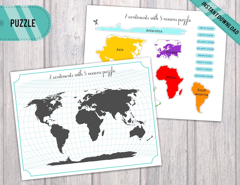 World Map Interactive Puzzle Printable world map Puzzle 7 | Etsy