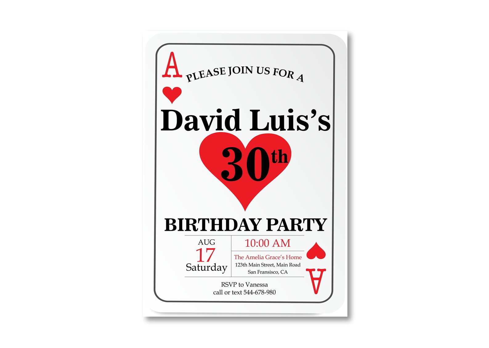POKER BIRTHDAY INVITATION Casino Theme. Poker Playing Card Etsy