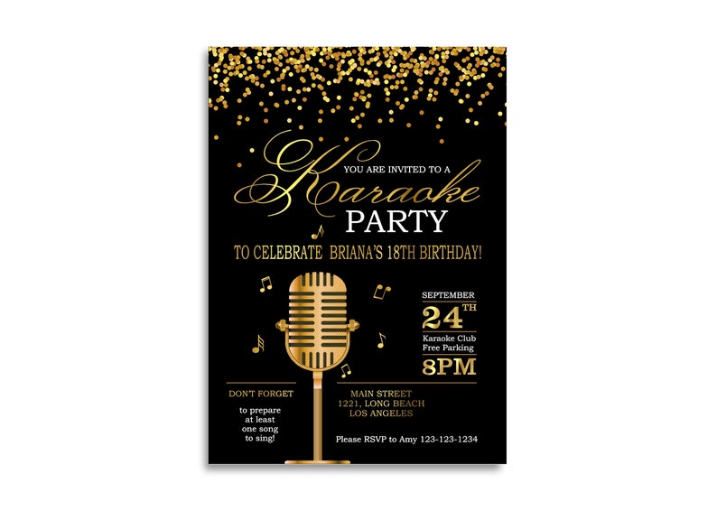 Gold Glitter Karaoke Party Invitation. Adult Karaoke Etsy