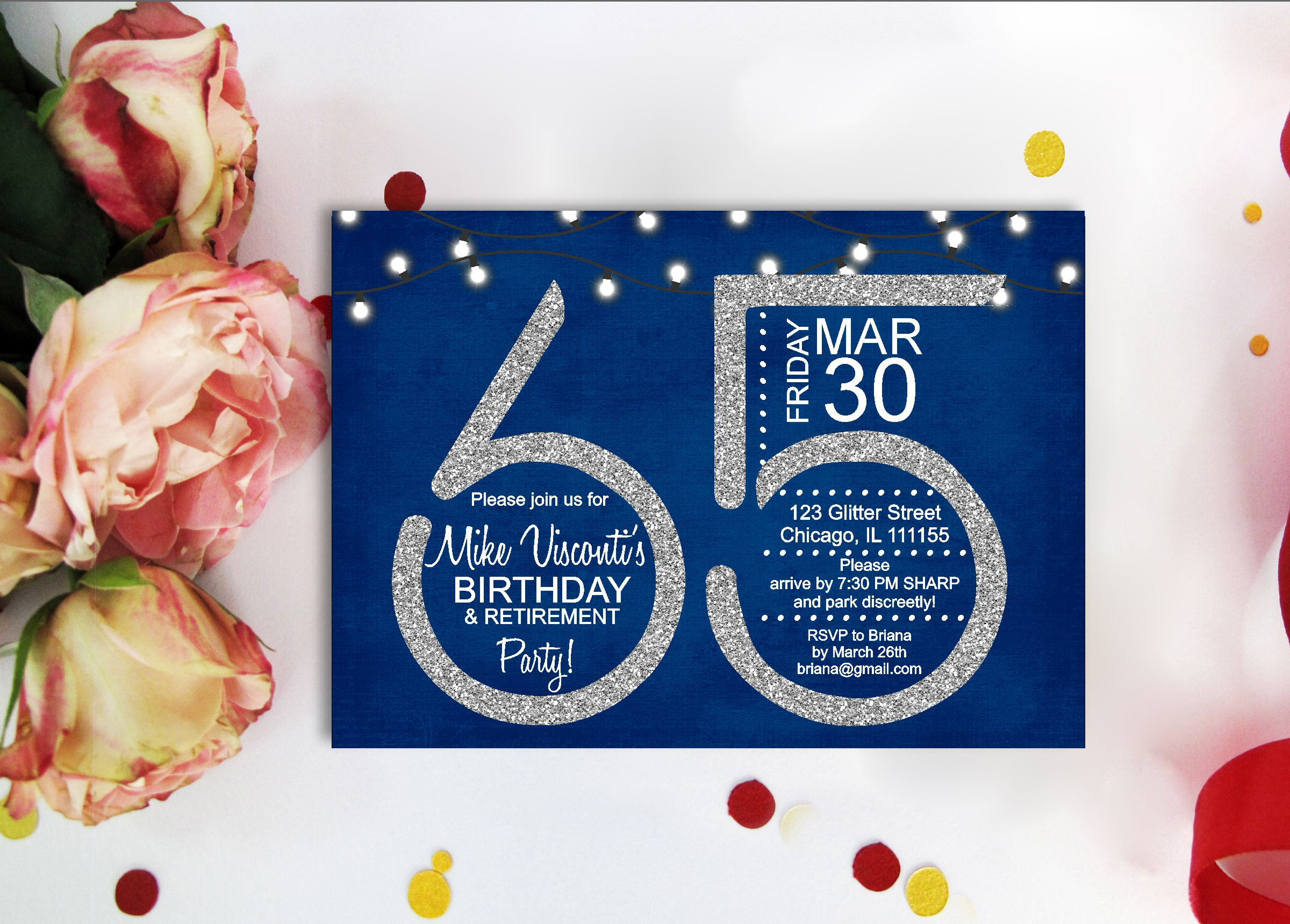 65. GEBURTSTAG EINLADUNG Blau und Silber Glitzer. Twinkle Etsy.de