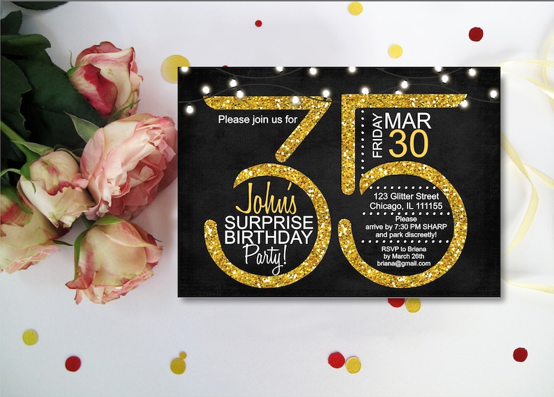 Goldene Glitzer 35. GEBURTSTAG EINLADUNG Schwarz und Gold. Etsy