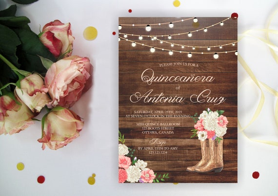 Rustic Flowers Western Theme Quinceanera Invitation Rustic Etsy