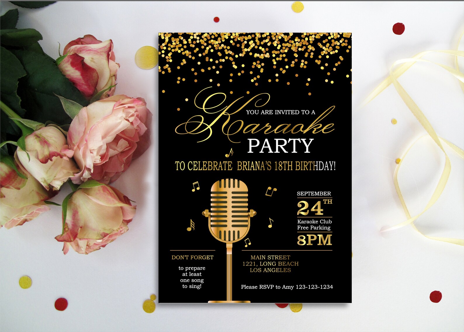 Gold Glitter Karaoke Party Invitation. Adult Karaoke Etsy
