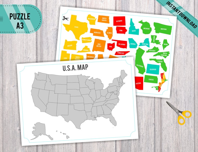 Digital Printable Usa Map Puzzle Homeschool Activity Etsy