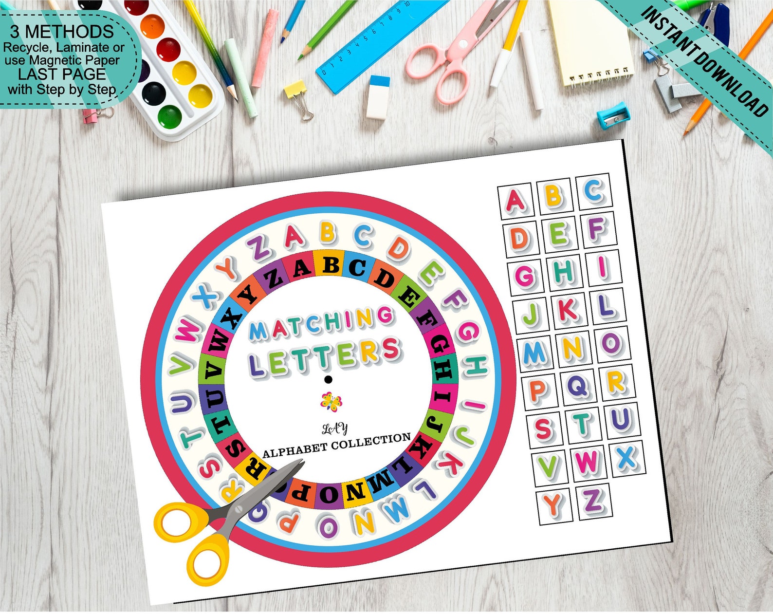 pre k kids alphabet matching wheel game print cut and play etsy