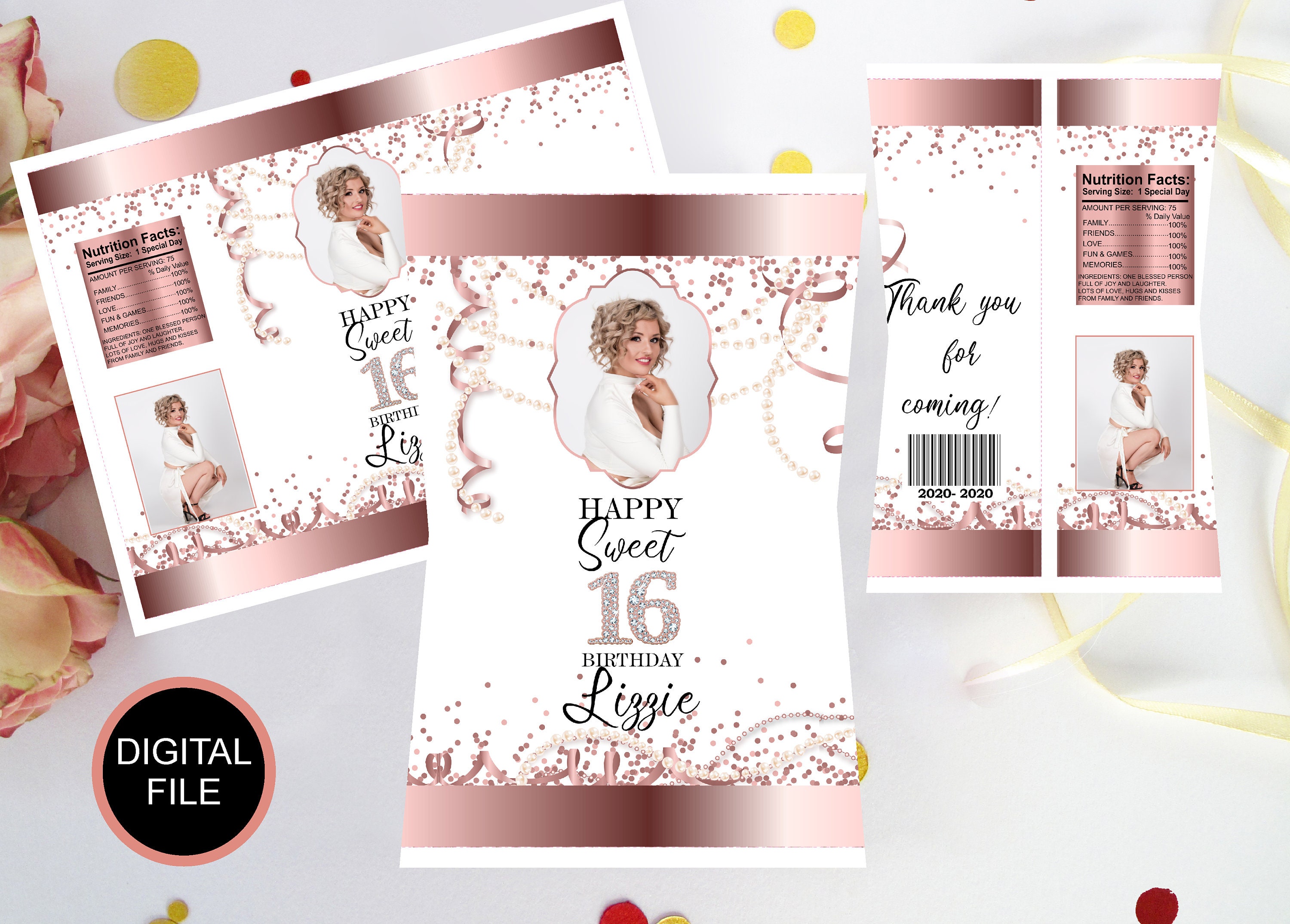 Paper & Party Supplies Potatoes Chip Bags Pearls Rose Gold Diamonds